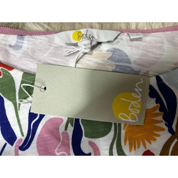 Boden Florrie Jersey Dress 14L Ivory Bird Floral NWT Pockets Resort Chic - Picture 8 of 9